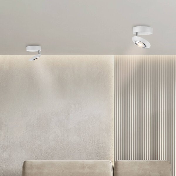 PURE LED stropní svítidlo Oculis, bílé, Ø 15 cm, železo/sklo, stmívatelný, Bílá / opál, Obývací pokoj / jídelna, Moderní