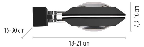 PURE LED nástěnné světlo Oculis, černá, 30 cm železo/sklo, 2 svítidla., stmívatelný, Černá, Obývací pokoj / jídelna, Moderní