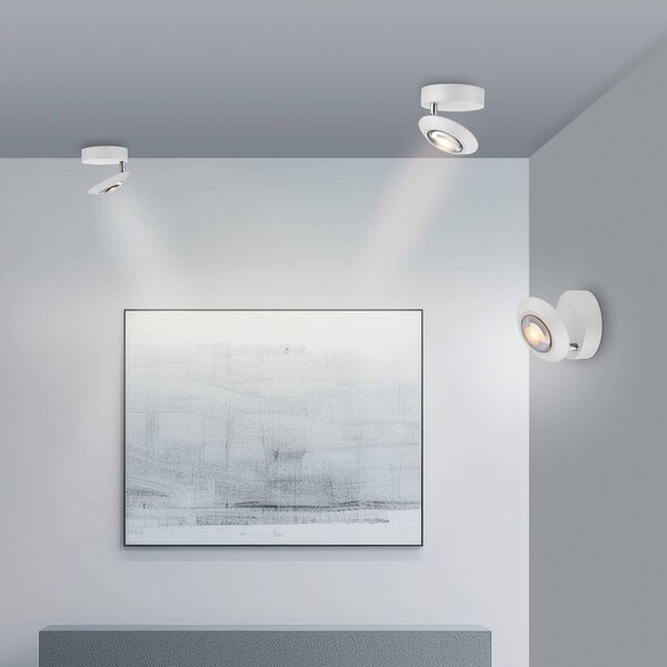 PURE LED stropní svítidlo Oculis, bílé, Ø 15 cm, železo/sklo, stmívatelný, Bílá / opál, Obývací pokoj / jídelna, Moderní