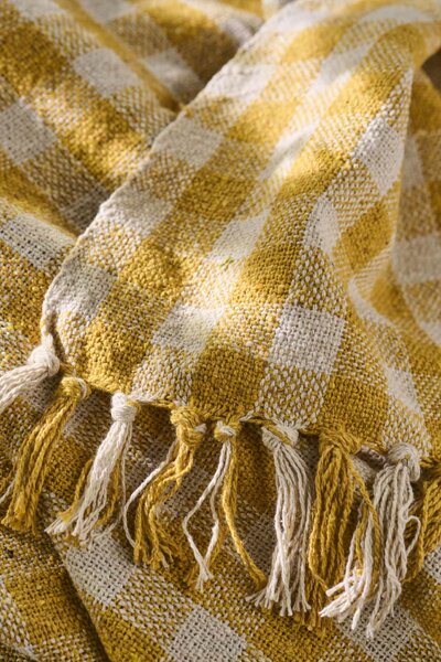 Bavlněný přehoz Yellow Checks 130 × 160 cm