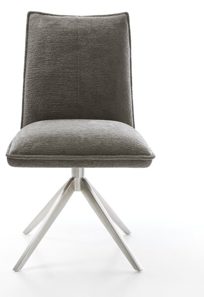 DELIFE Jídelní židle Lelio-Flex bouclé měkký tmavě béžová křížová podnož široká nerezová ocel 360° otočný houpací funkce taštičkové pružiny