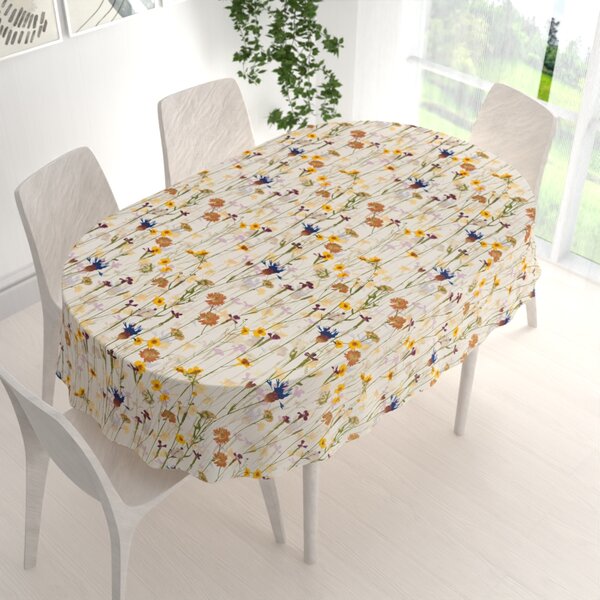 Biante Bavlněný oválný ubrus Sandra SA-571 Luční kvítí na krémovém 50x100 cm