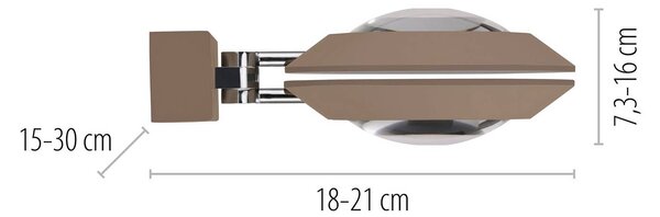 PURE LED nástěnné světlo Oculis, bronzová barva 30 cm, železo, 2 svítidla., stmívatelný, Bronz / starožitná mosaz, Obývací pokoj / jídelna, Moderní
