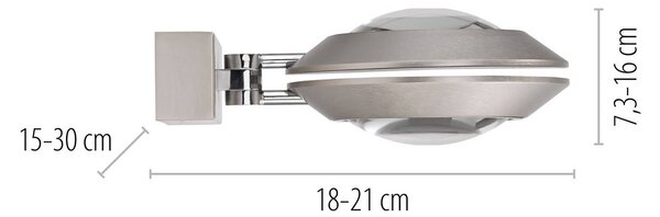 PURE LED nástěnné světlo Oculis, stříbrná barva 30 cm, železo, 2 svítidla., stmívatelný, Chrom / stříbro, Obývací pokoj / jídelna, Moderní