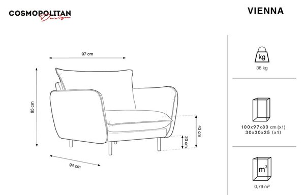 Modré sametové křeslo Vienna – Cosmopolitan Design