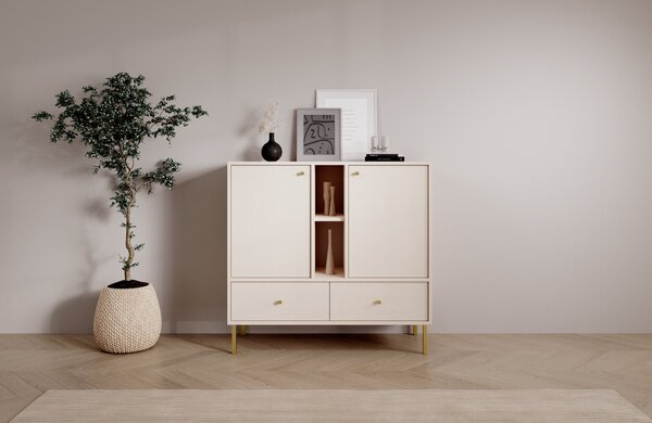 Nízká kombinovaná minimalistická komoda DENRA - béžová