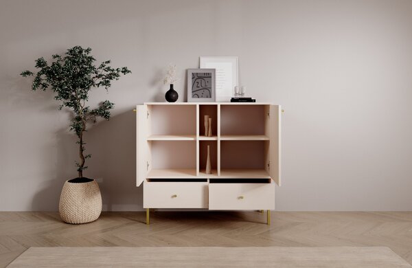 Nízká kombinovaná minimalistická komoda DENRA - béžová