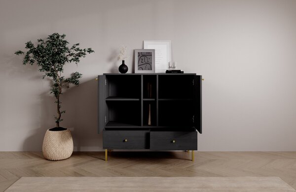 Nízká kombinovaná minimalistická komoda DENRA - černá