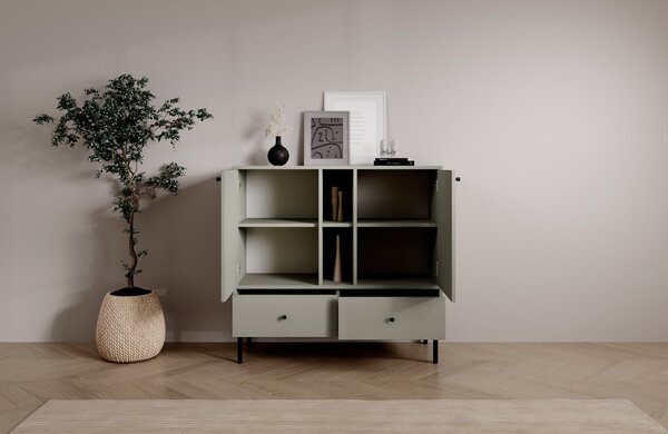 Nízká kombinovaná minimalistická komoda DENRA - zelená