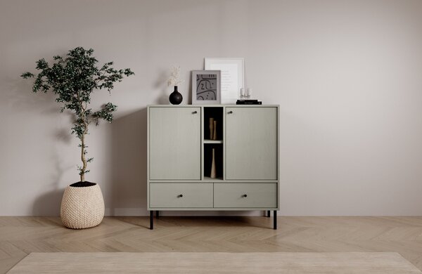 Nízká kombinovaná minimalistická komoda DENRA - zelená