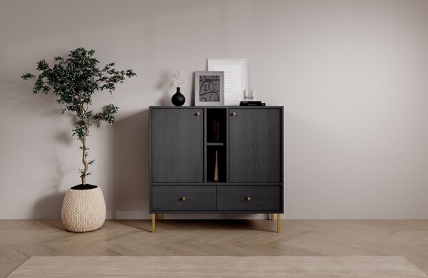 Nízká kombinovaná minimalistická komoda DENRA - černá