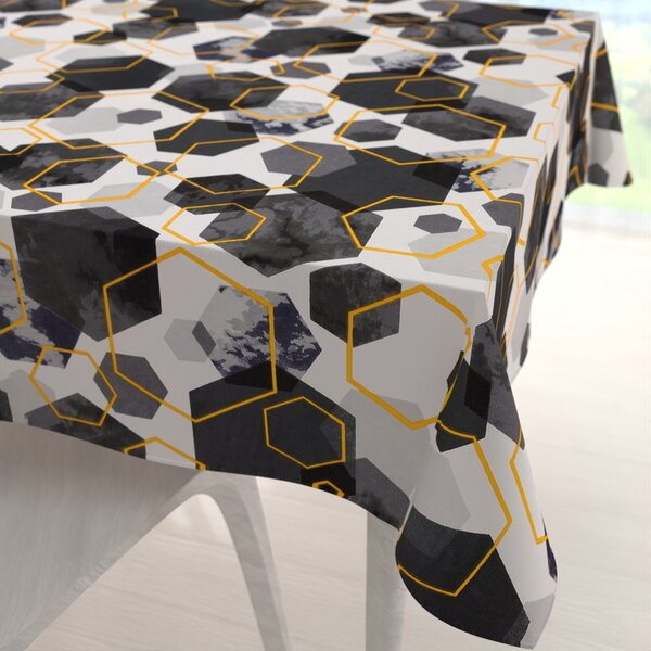 Biante Bavlněný čtvercový ubrus Sandra SA-568 Šedo-modrofialové mramorové hexagony na bílém 40x40 cm