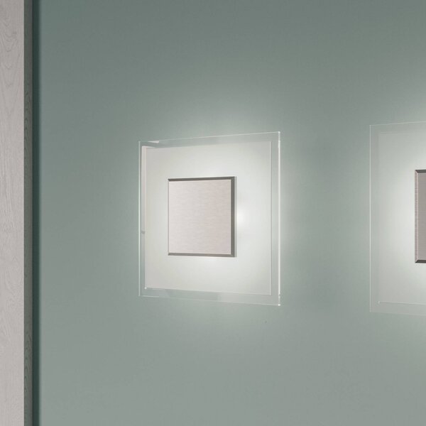 Quitani LED nástěnné svítidlo Lole, sklo, matný hliník, 25 x 25 cm