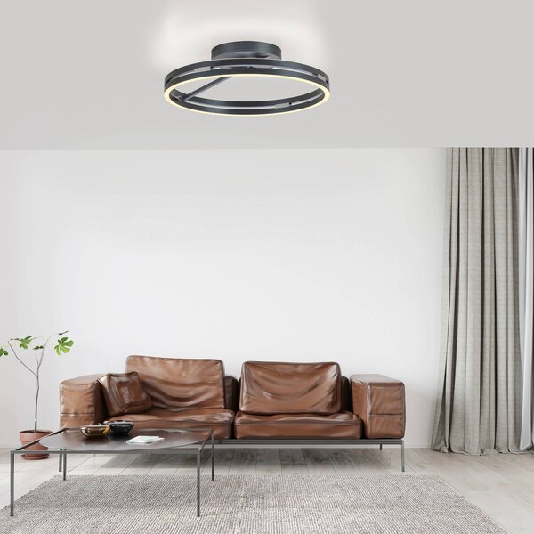 PURE LED stropní svítidlo Loop, šedé, kov, Ø 60 cm,, stmívatelný, Hliník / šedá / zinek, Obývací pokoj / jídelna, Hliník, Moderní, Stropní svítidlo