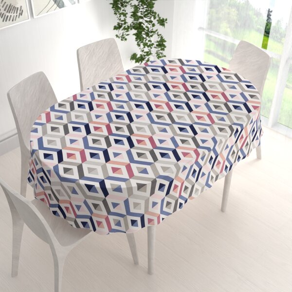 Biante Bavlněný oválný ubrus Sandra SA-573 Modro-růžovo-šedé kosočtverce 50x100 cm