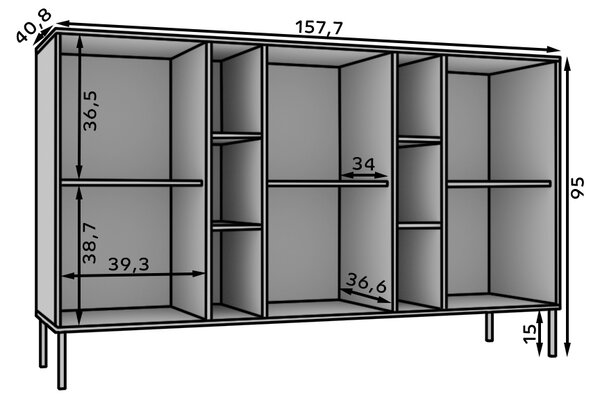 Široká komoda s dvířky a otevřenými policemi DENRA - béžová