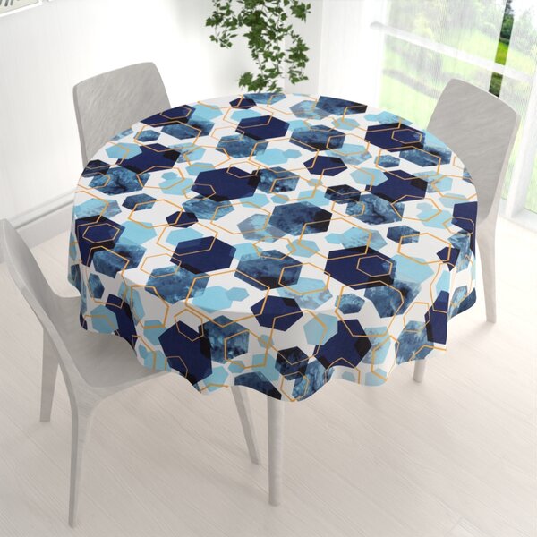 Biante Bavlněný kulatý ubrus Sandra SA-574 Modré hexagony na bílém Ø 100 cm