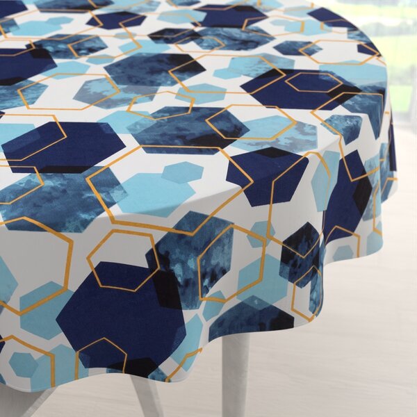 Biante Bavlněný kulatý ubrus Sandra SA-574 Modré hexagony na bílém Ø 100 cm