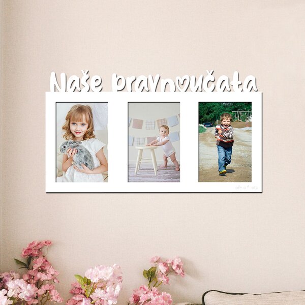 Dřevěný fotorámeček Naše pravnoučata Zvolte barvu dekoru: Bílá | Zvolte | Rozměry (cm)grafie šxv (cm): 10x15 | Počet fotorámečků: 3
