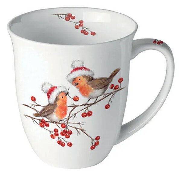 Porcelánový vánoční hrnek Ptáčci a bobule 400 ml