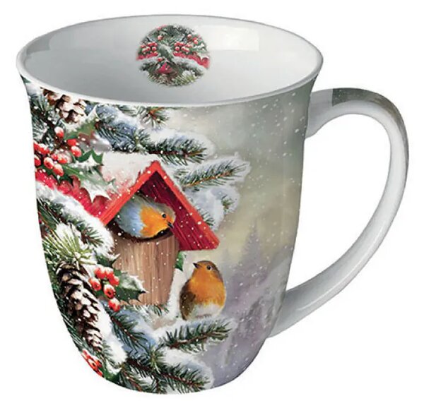 Porcelánový vánoční hrnek Ptáčci u krmítka 400 ml