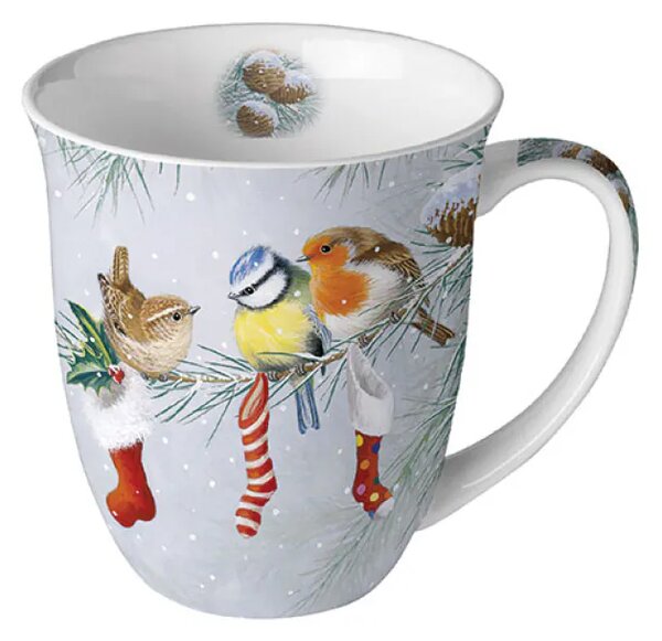 Porcelánový vánoční hrnek Ptáčci na větvi 400 ml