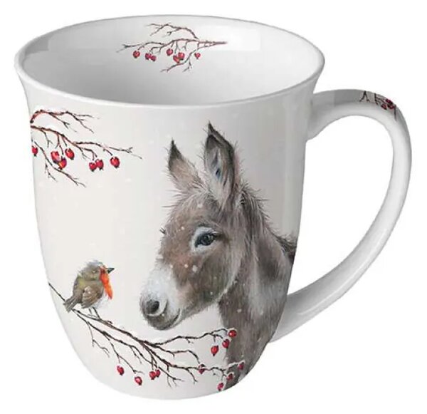 Porcelánový vánoční hrnek Oslík a červenka 400 ml