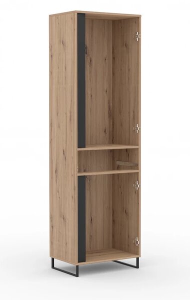 Úzká šatní skříň se šuplíkem 60 cm SAPRIA - dub artisan / černá