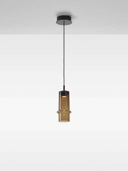 Brokis Designové závěsné svítidlo Bamboo forest single S, PC1327 Stmívání, řízení: ON/OFF (bez stmívání), Barva skla: Hnědá kouřová - transparentní sklo, Povrchová úprava baldachýnu: Kov - černý matovaný komaxit se strukturou