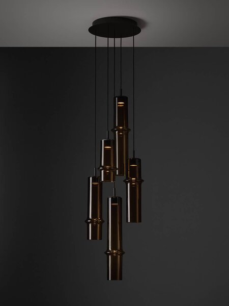 Brokis Designové závěsné svítidlo Bamboo forest single S, PC1327 Stmívání, řízení: ON/OFF (bez stmívání), Barva skla: Hnědá kouřová - transparentní sklo, Povrchová úprava baldachýnu: Kov - černý matovaný komaxit se strukturou