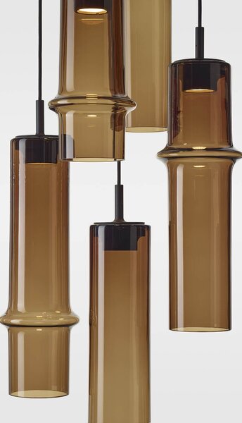 Brokis Designové závěsné svítidlo Bamboo forest single S, PC1327 Stmívání, řízení: ON/OFF (bez stmívání), Barva skla: Hnědá kouřová - transparentní sklo, Povrchová úprava baldachýnu: Kov - černý matovaný komaxit se strukturou
