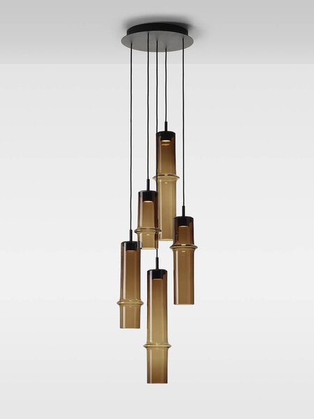 Brokis Designové závěsné svítidlo Bamboo forest single S, PC1327 Stmívání, řízení: ON/OFF (bez stmívání), Barva skla: Hnědá kouřová - transparentní sklo, Povrchová úprava baldachýnu: Kov - černý matovaný komaxit se strukturou