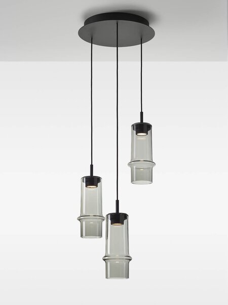 Brokis Designové závěsné svítidlo Bamboo forest single S, PC1327 Stmívání, řízení: ON/OFF (bez stmívání), Barva skla: Hnědá kouřová - transparentní sklo, Povrchová úprava baldachýnu: Kov - černý matovaný komaxit se strukturou