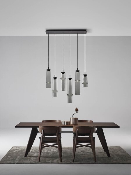 Brokis Designové závěsné svítidlo Bamboo forest single S, PC1327 Stmívání, řízení: ON/OFF (bez stmívání), Barva skla: Hnědá kouřová - transparentní sklo, Povrchová úprava baldachýnu: Kov - černý matovaný komaxit se strukturou