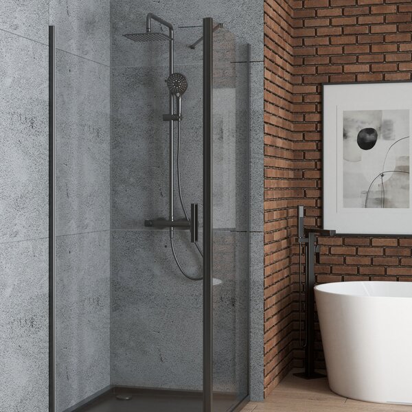Oltens Rinnan sprchové dveře 80 cm sklopné černá matný/průhledné sklo 21207300