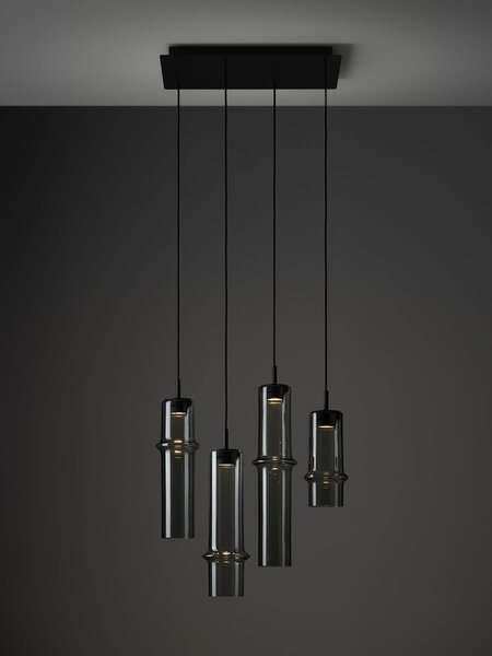 Brokis Designové závěsné svítidlo Bamboo forest single S, PC1327 Stmívání, řízení: ON/OFF (bez stmívání), Barva skla: Hnědá kouřová - transparentní sklo, Povrchová úprava baldachýnu: Kov - černý matovaný komaxit se strukturou