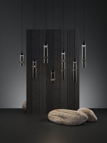 Brokis Designové závěsné svítidlo Bamboo forest single S, PC1327 Stmívání, řízení: ON/OFF (bez stmívání), Barva skla: Hnědá kouřová - transparentní sklo, Povrchová úprava baldachýnu: Kov - černý matovaný komaxit se strukturou