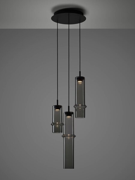 Brokis Designové závěsné svítidlo Bamboo forest single S, PC1327 Stmívání, řízení: ON/OFF (bez stmívání), Barva skla: Hnědá kouřová - transparentní sklo, Povrchová úprava baldachýnu: Kov - černý matovaný komaxit se strukturou