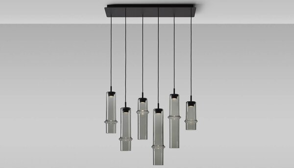 Brokis Designové závěsné svítidlo Bamboo forest single S, PC1327 Stmívání, řízení: ON/OFF (bez stmívání), Barva skla: Hnědá kouřová - transparentní sklo, Povrchová úprava baldachýnu: Kov - černý matovaný komaxit se strukturou