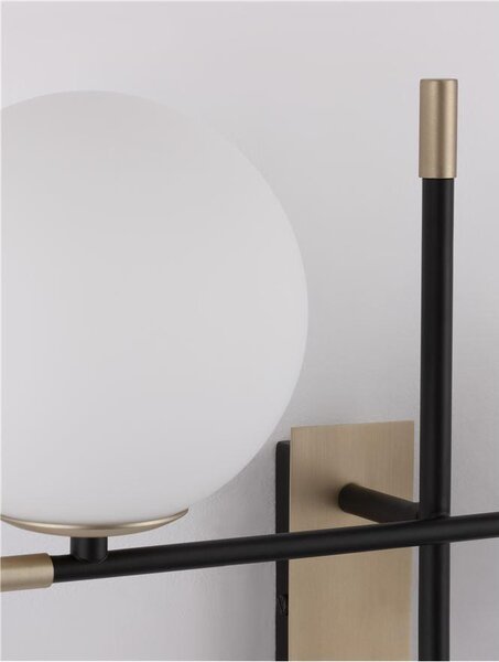 Nova Luce Nástěnné svítidlo GITCHI matná černá a zlatý kov opálové sklo G9 2x5W