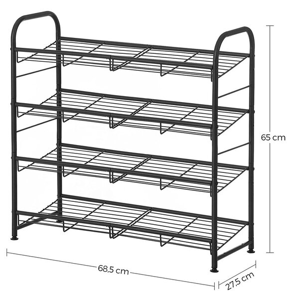 Botník IRON, 4 police, 68,5x27,5x65 cm, černá SongmicsHome