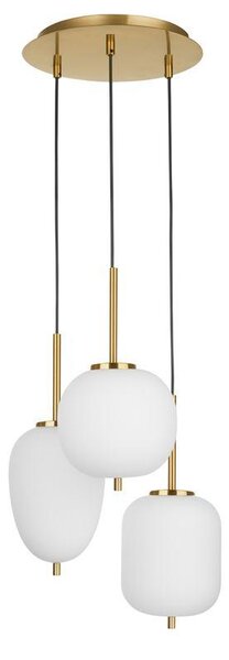 Nova Luce Závěsné svítidlo LATO opálové sklo antický mosazný kov černý kabel E14 3x5W