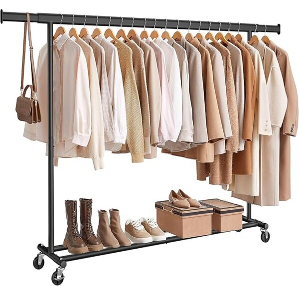Stojan na oblečení DOLLY na kolečkách, max. 150 kg, 45x160-200x161,5cm, černá SongmicsHome