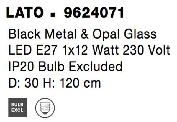Nova Luce Závěsné svítidlo LATO černý kov a opálové sklo E27 1x12W