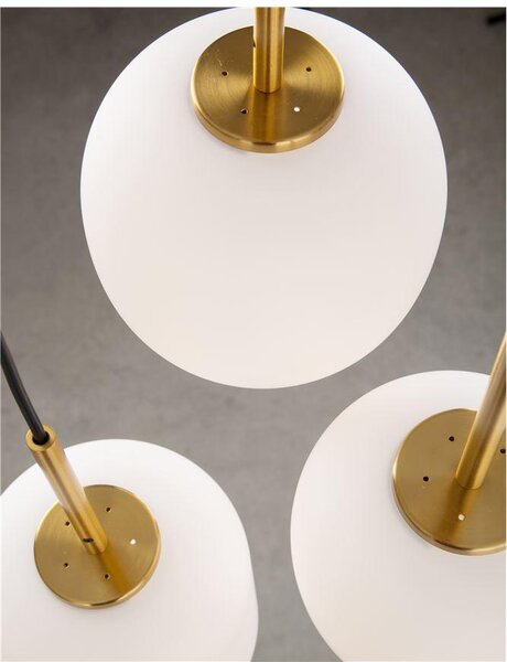 Nova Luce Závěsné svítidlo LATO opálové sklo antický mosazný kov černý kabel E14 3x5W