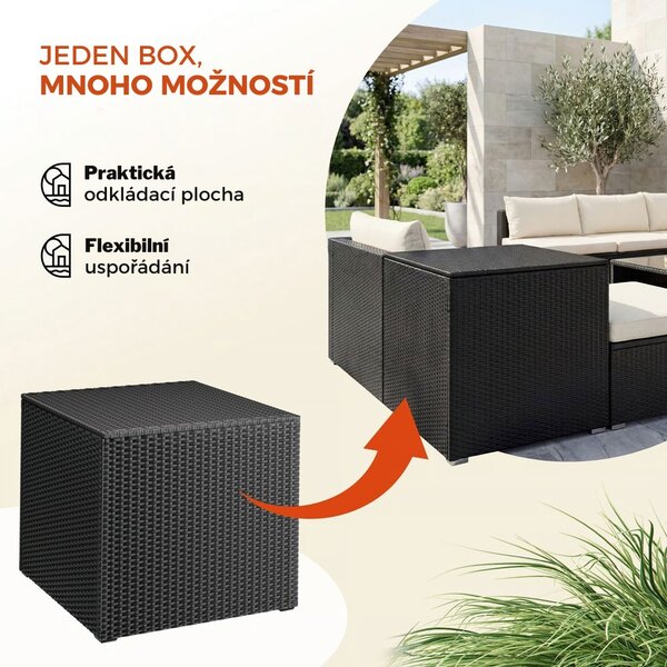 Polyratanový úložný box RICCO, 318L, 75x75x70 cm, černá Casaria