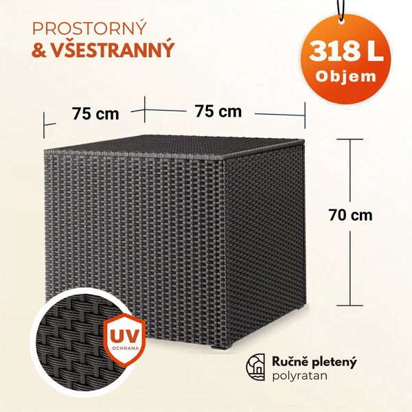 Polyratanový úložný box RICCO, 318L, 75x75x70 cm, černá Casaria