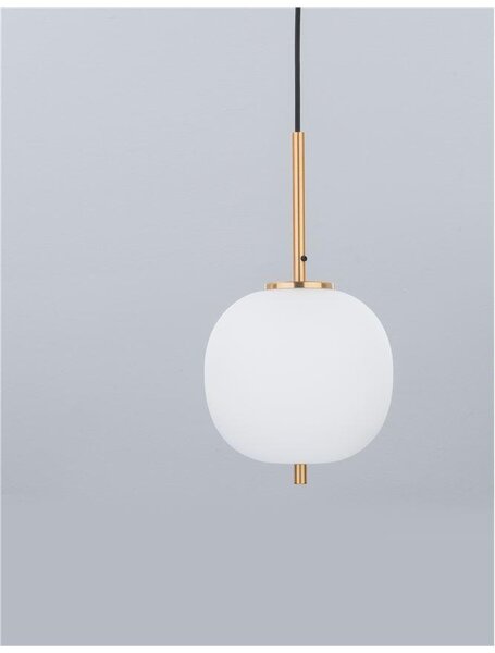 Nova Luce Závěsné svítidlo LATO opálové sklo antický mosazný kov černý kabel E14 1x5W