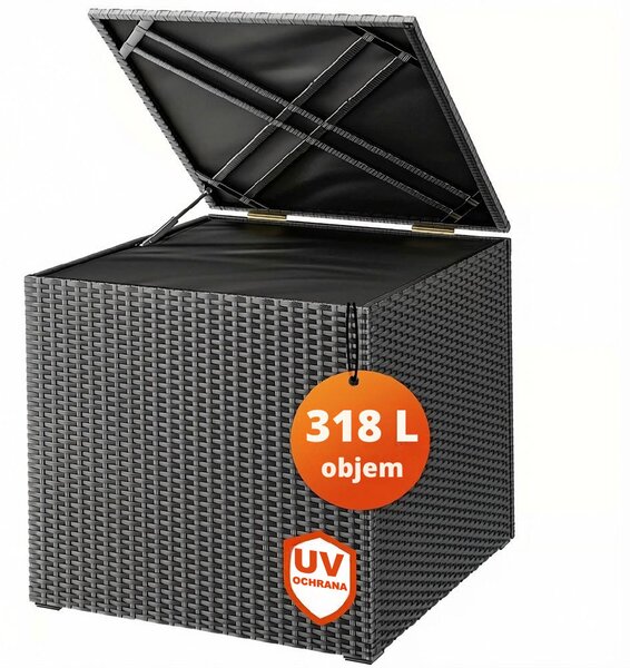 Polyratanový úložný box RICCO, 318L, 75x75x70 cm, černá Casaria