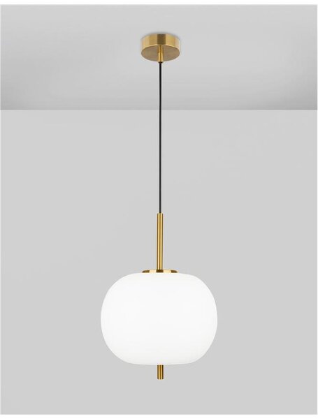 Nova Luce Závěsné svítidlo LATO opálové sklo antický mosazný kov černý kabel E27 1x12W